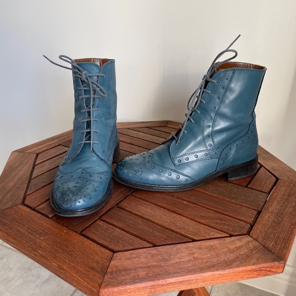 Teal Blue Italian Leather Ankle Boots size 36 - Picture 1 of 8